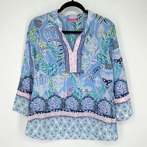 Lilly Pulitzer Asani Coastal Tunic Top Lightweight Blue Peri Cotton Silk Blend M